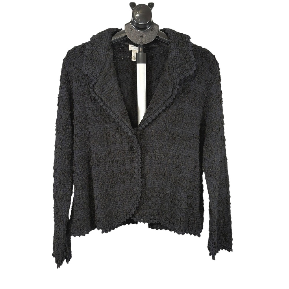 Laura Ashley Woman Black Textured Knit Blazer Cardigan Scalloped Trim Plus 3X